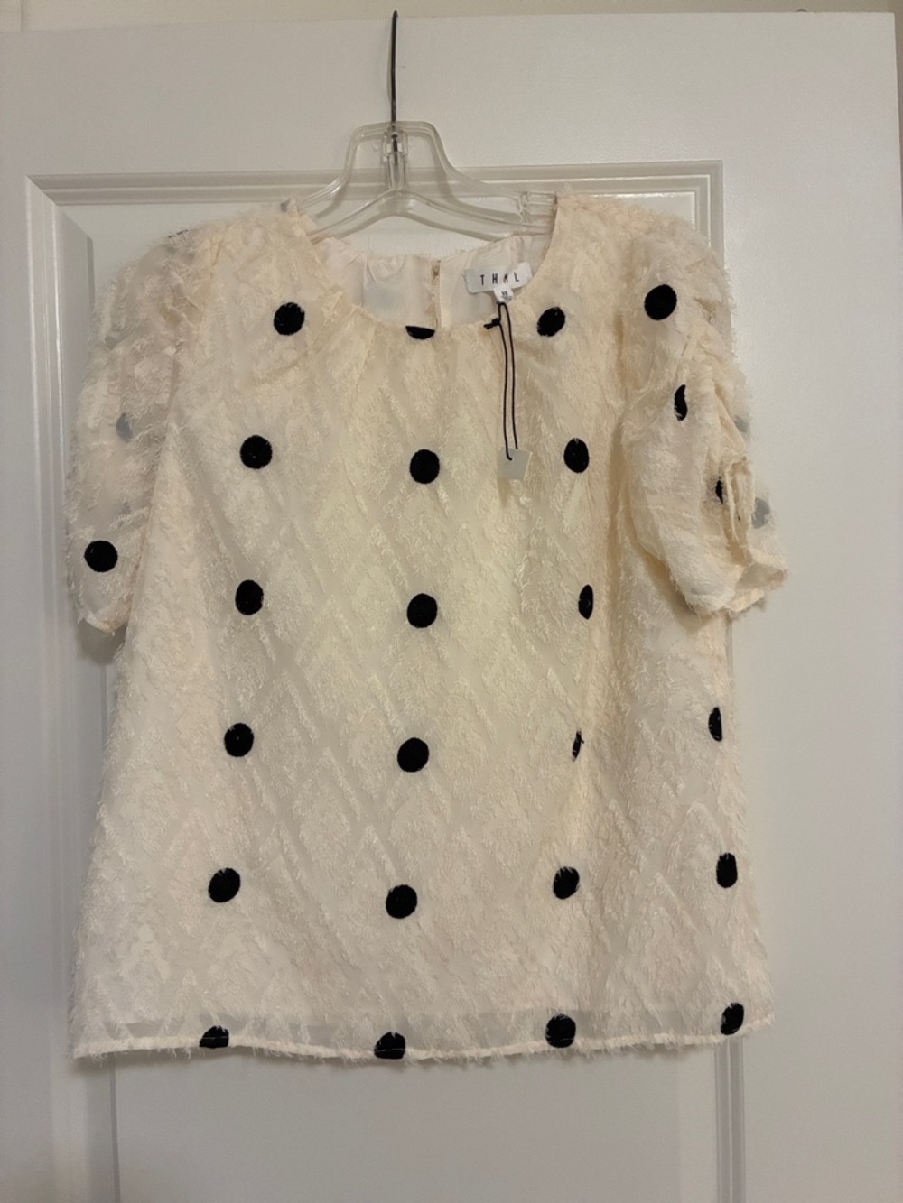 THML Cream Short-Sleeve Top with Black Polka Dots